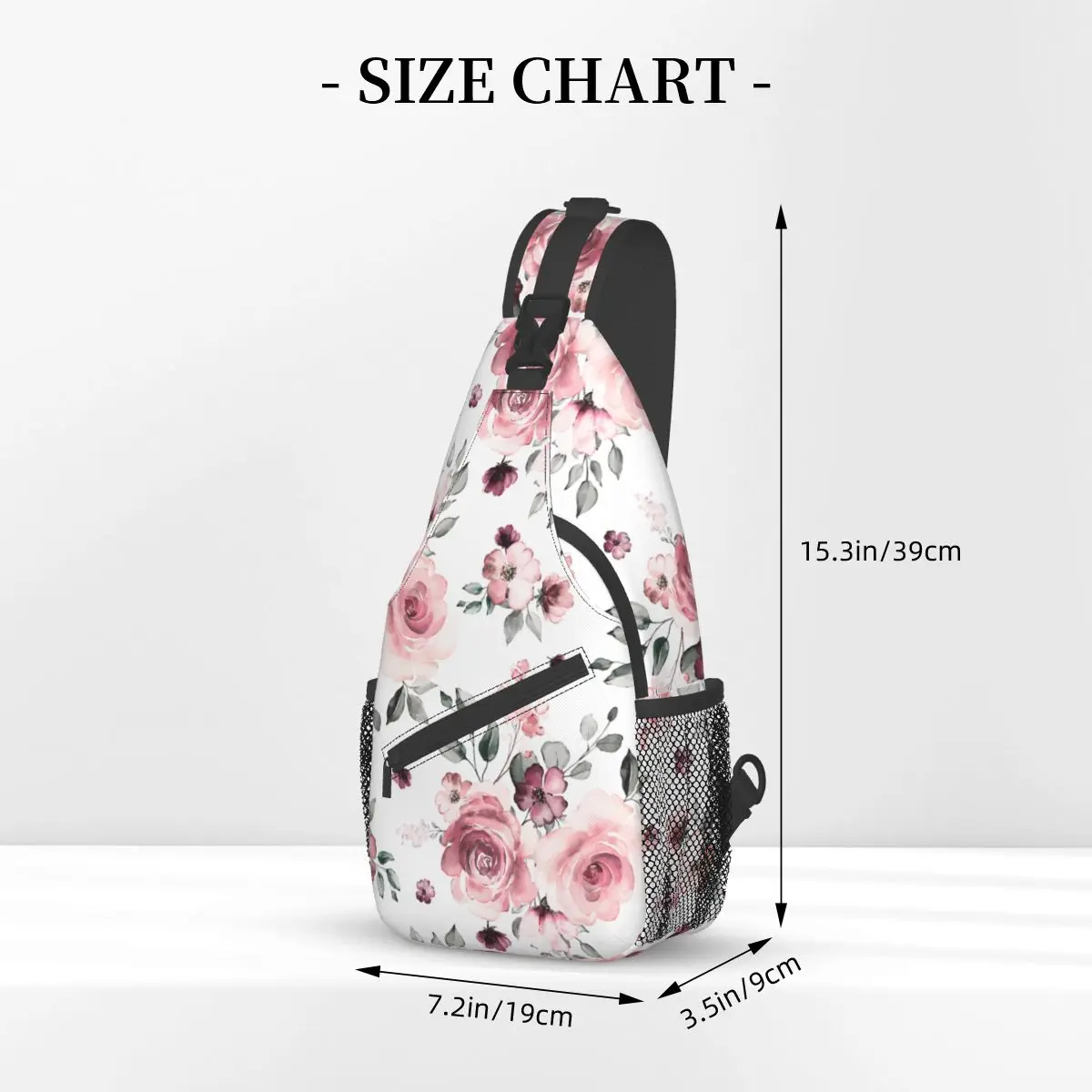 Aquarela Rose Flores Pequeno Sling Sacos Peito Crossbody Ombro Sling Mochila Outdoor Sports Daypacks Vintage Pattern Bag