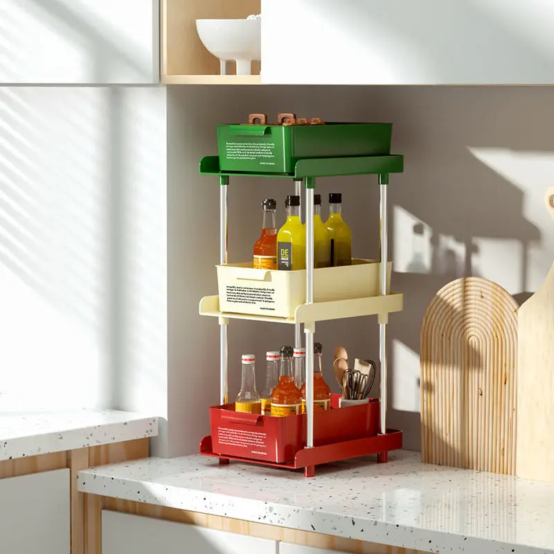 

Desktop Rack Kitchen Drawer Double-layer Countertop Spice Rack Pull-out Storage Rack Layered Kitchen Accessories Organizer