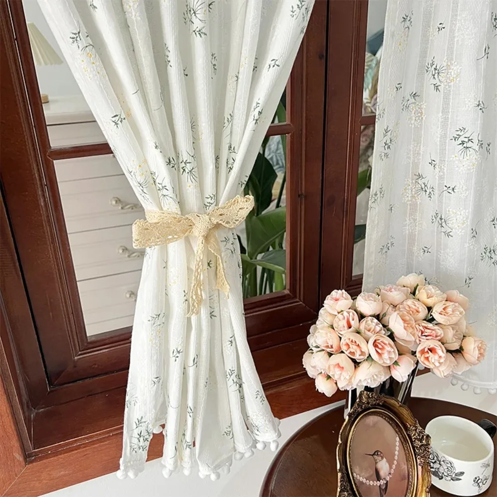 Rural French Style Small Fresh Floral Curtains for Living Room Window Rental House Princess Door Partition Half Blackout Thermal
