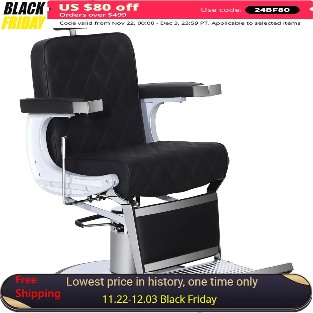 Duty Metal Vintage Barber Chair All Purpose Hydraulic Recline Salon Beauty Spa Shampoo Equipment  (Black with Black Stitches)