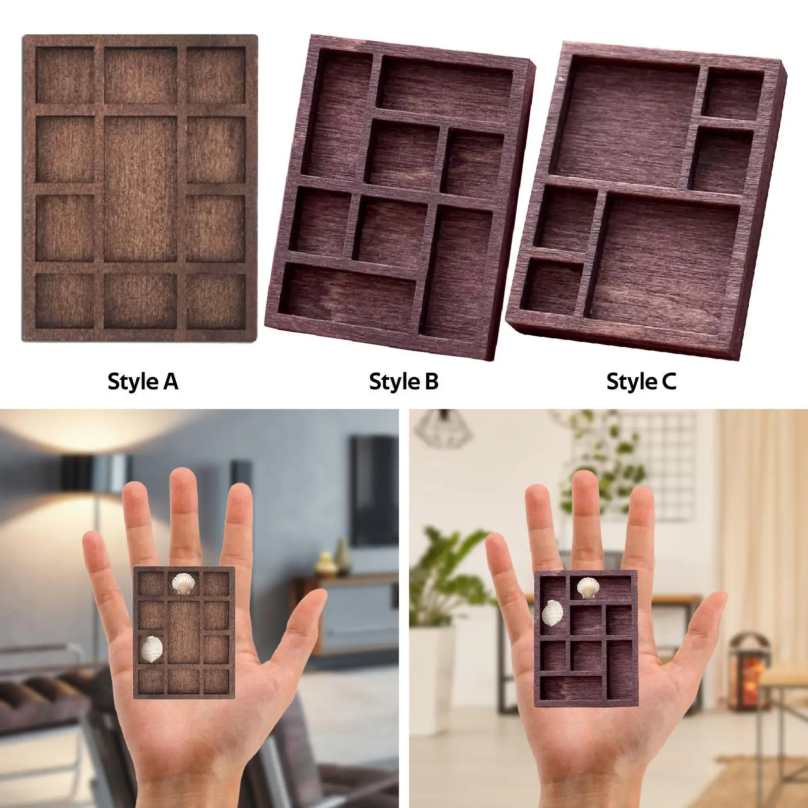 Miniature Trinket Shelf Mini Organization Multi Compartments Home Decoration Storage Wooden Thick Portable Jewelry Holder
