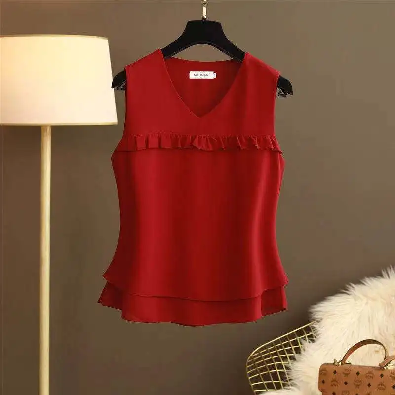 2024 summer new sleeveless halting shirt blouse loose large size fashion brand South Korea chiffon vest blouse blouse blouse