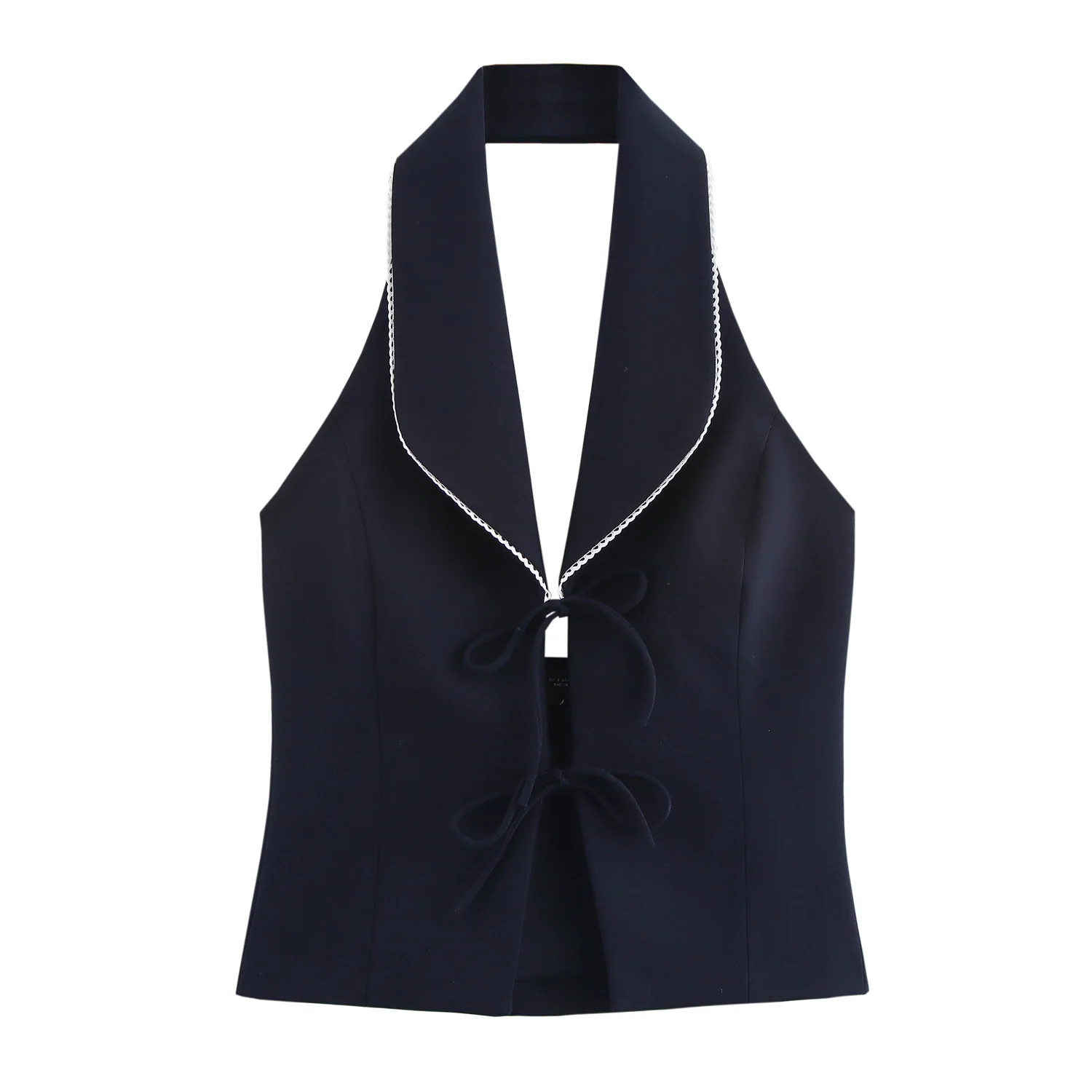 

TAOP&ZA Women's 2025 Spring New Resort Style Halter-neck Backless Discreet Vest with Bow Decoration Splicing Sling Top 2119550