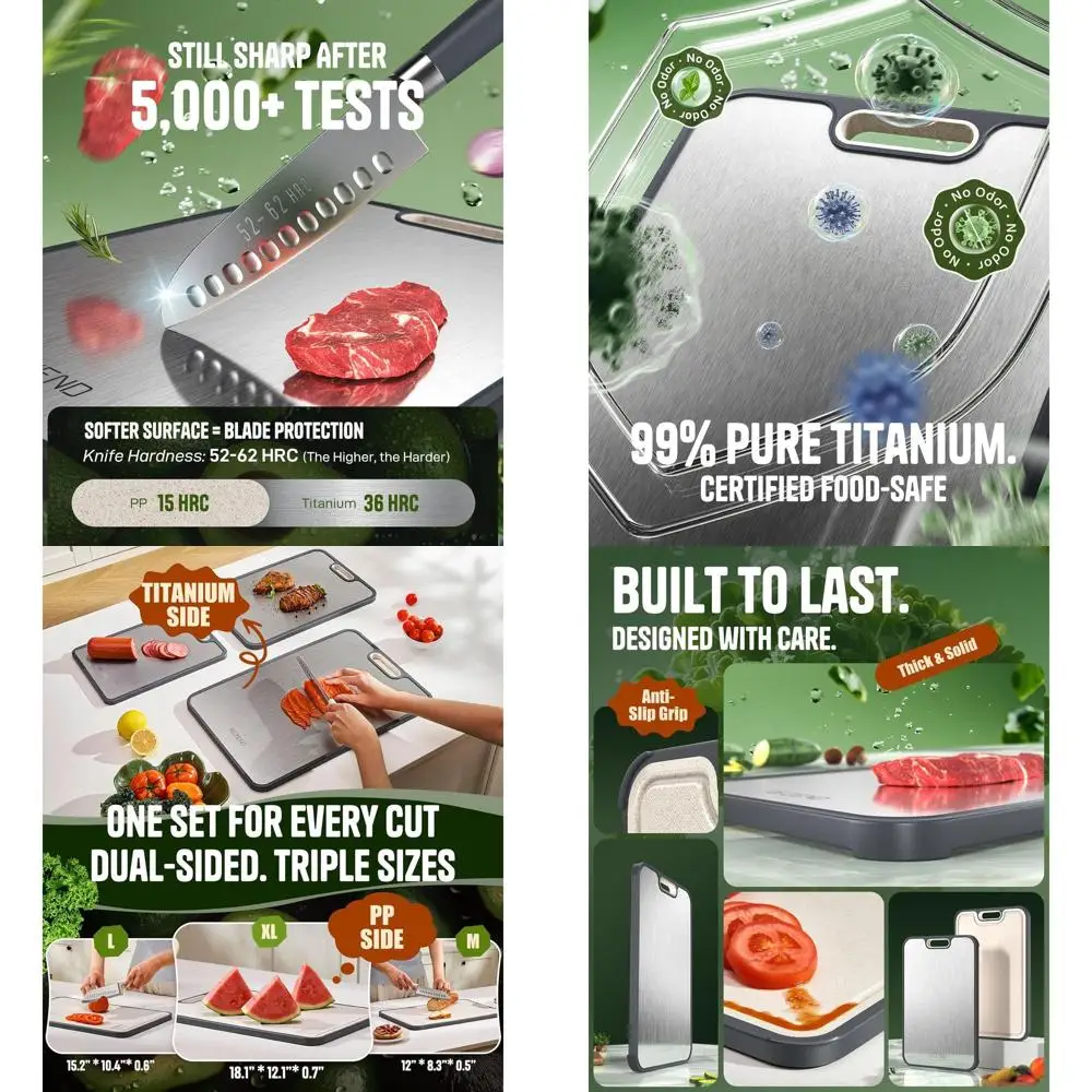 

Triple-Layer Titanium Kitchen Cutting Boards - Non-Toxic, Large Sizes, with Juice Groove & Knife-Friendly Surfaces