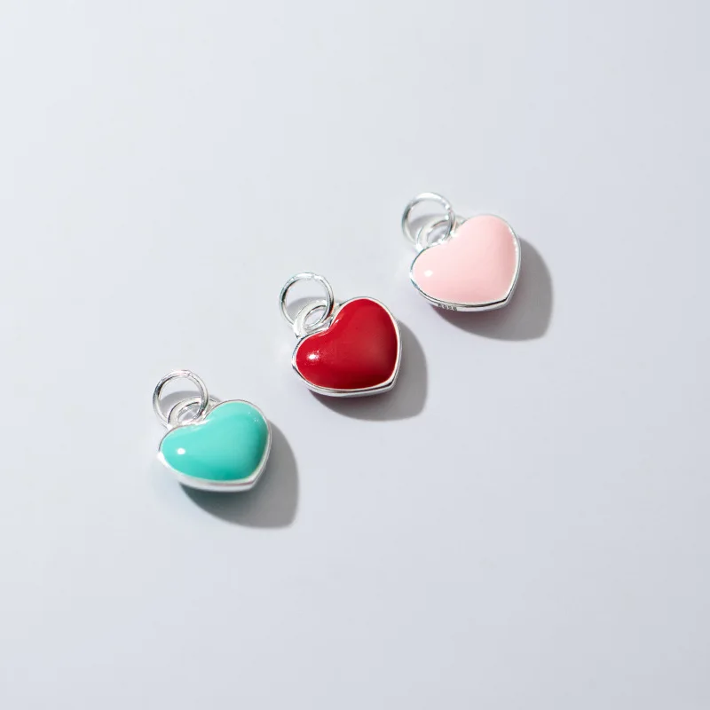 

Charms 925 Silver Colorful Epoxy Craft Heart-Shaped Necklace Pendant Handmade DIY Accessories Charms for Bracelet Plata 925