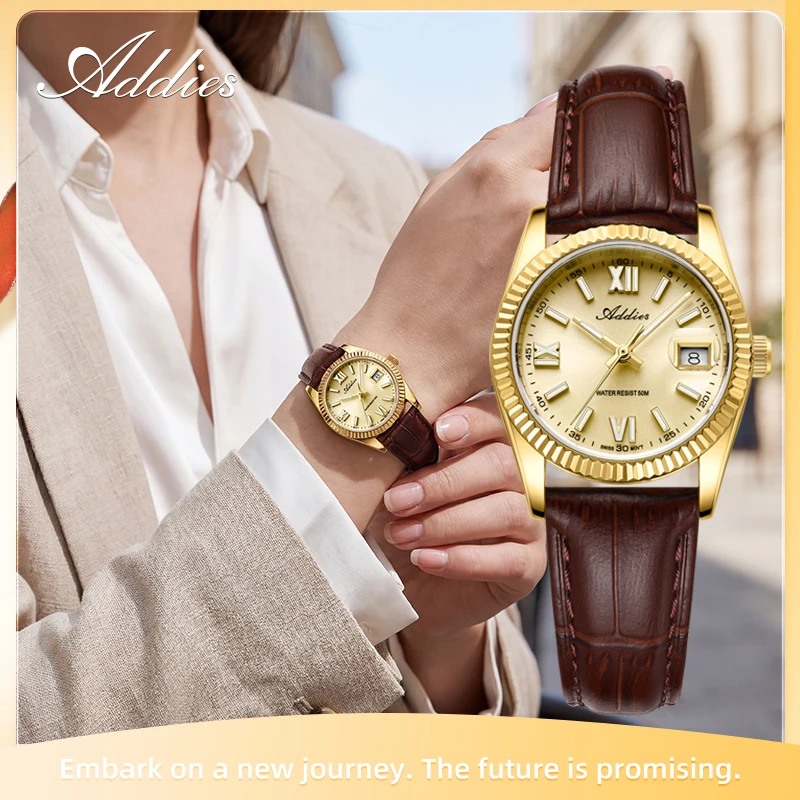 

ADDIES Rose Gold Luxury Lady Quartz Wristwatch Sapphire 50m Waterproof Watches 585 Movement Luminous Stainless Steel Dress Watch