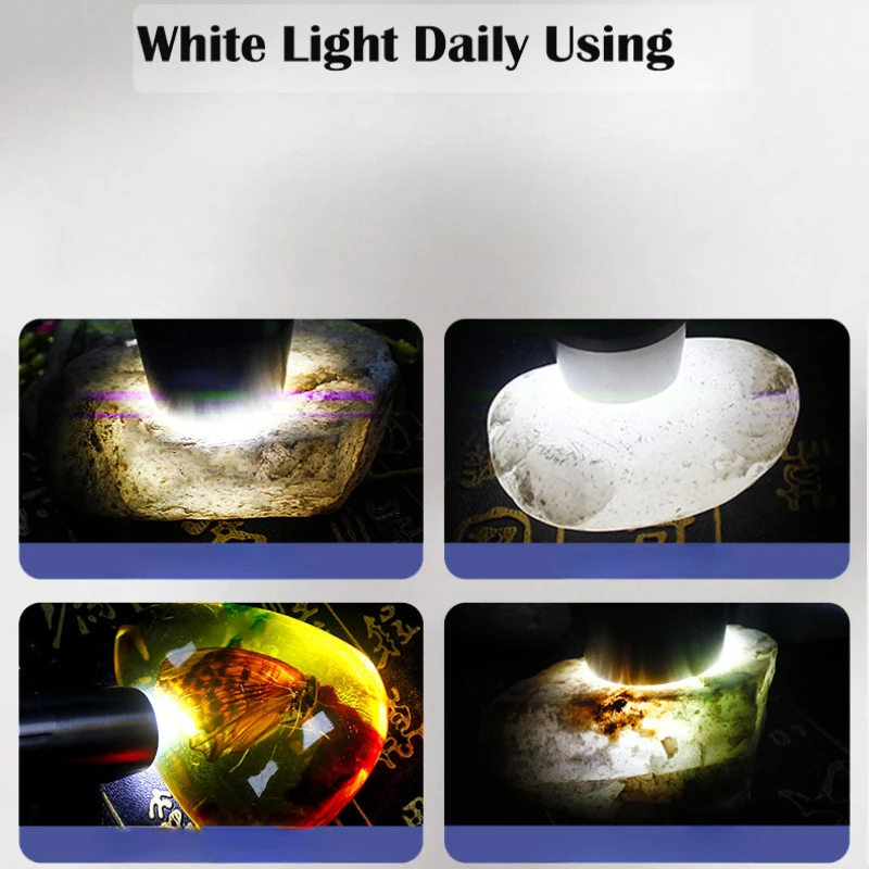 4in1 LED UV Flashlight with 4 Light Sources 365/395nm/White/Yellow Mini Ultraviolet Torch Professional Jade Identification Light