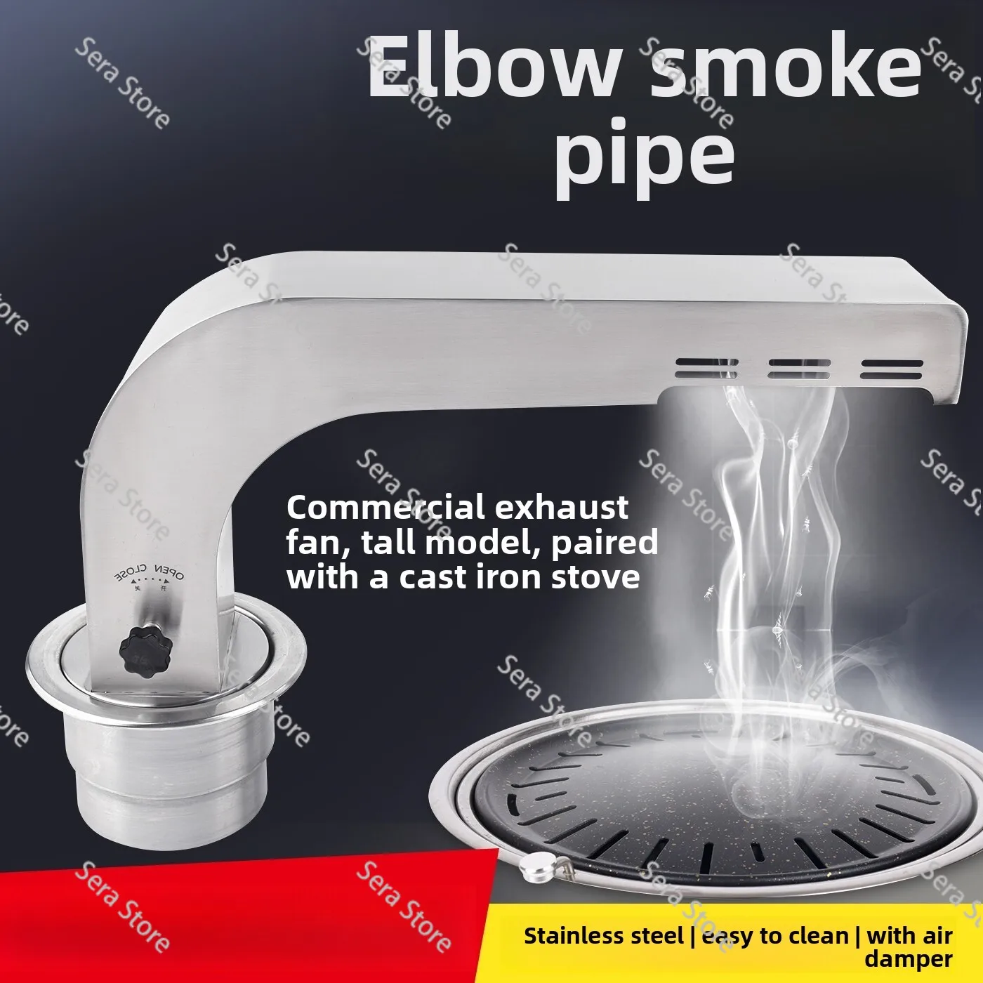 Commercial Stainless Steel BBQ Smokeless Ventilation System Kit, Heavy-Duty 100mm Exhaust Duct for Indoor/Outdoor Use