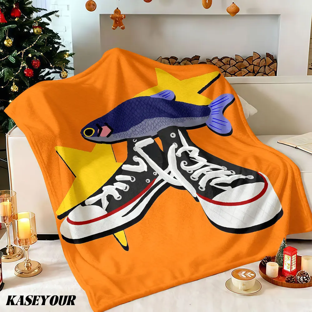 Sneakers Fish Winter Summer Flannel Blanket Throw Fleece Soft Fuzzy Plush Cozy Fleece Blankets for Sofa Ideal Gifts