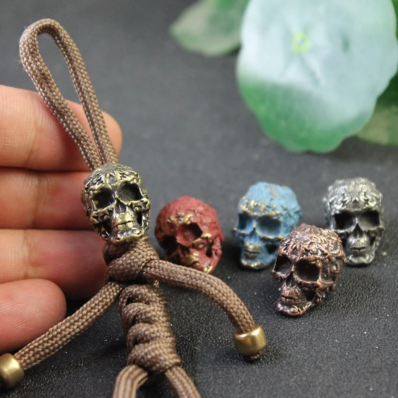 Punk Pattern Skull Head Beads Knife Lanyard Pendants Jewelry Brass DIY Paracord Bracelets Accessories EDC Outdoor Tool Keychains