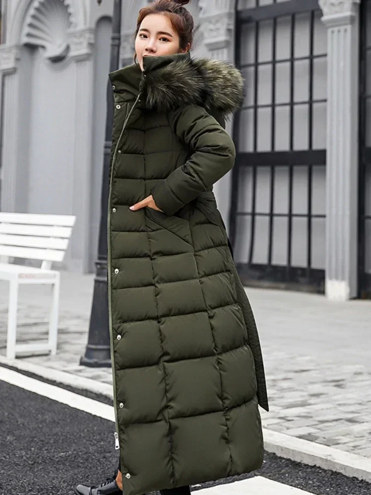 Women\'s Winter Jacket Long Parkas Winter Wear Korean Fashion Edition Belted Slim Fit Cotton Jacket Padding Warm Windbreak Coat