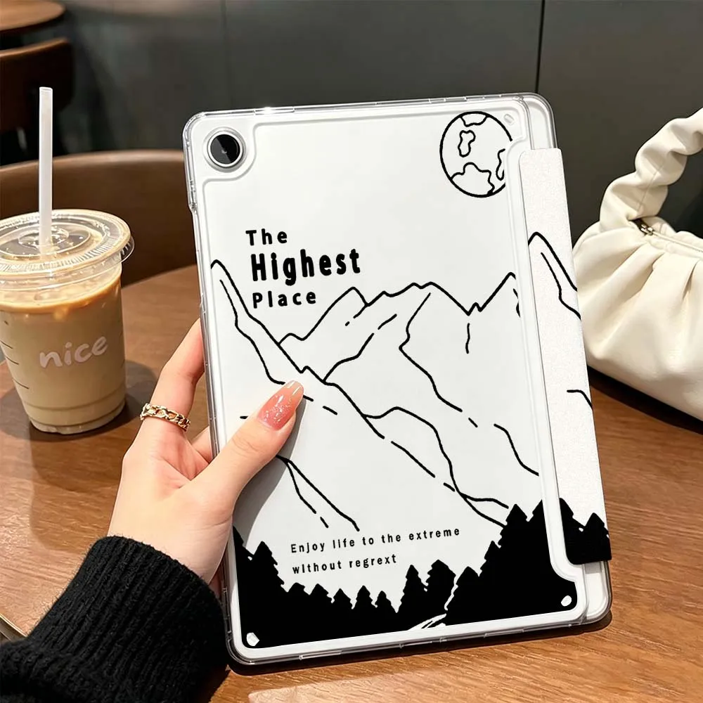 Mountain Climber Design For Samsung Galaxy Tab A9 A8 A11 S6 S7 S8 S9 S10 FE Plus Lite Transparent Y-Shaped Folding Tablet Case