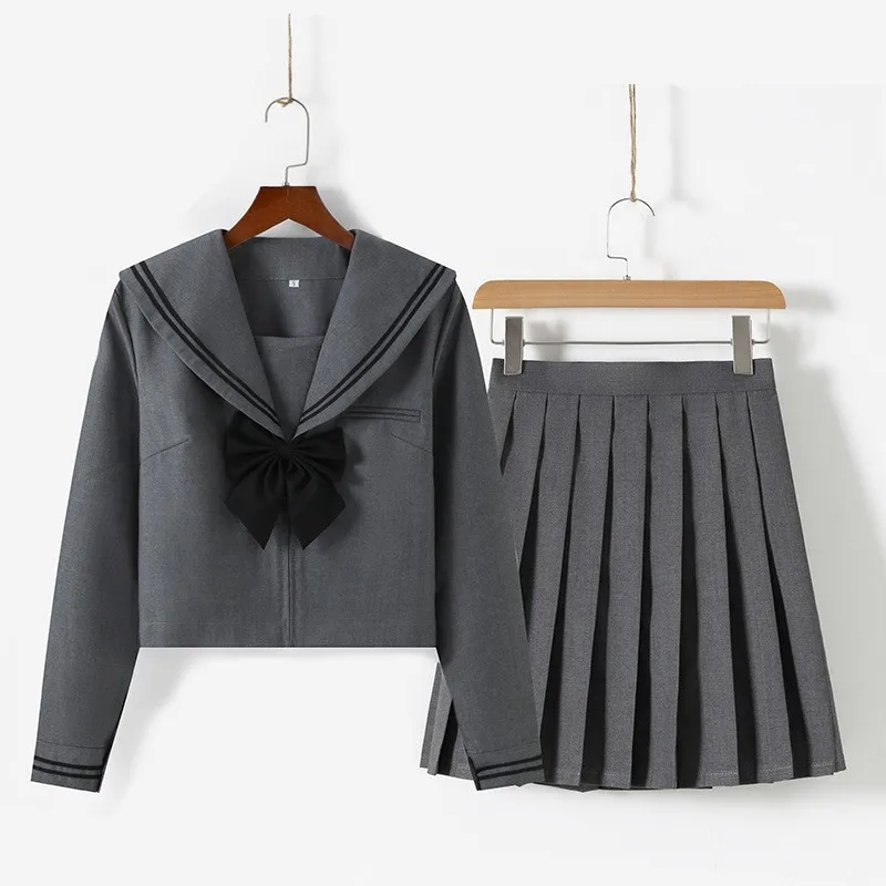 

Gray College Style Japanese Korean Student School Uniform JK Uniform Girl Anime Cosplay Sailor Suit Class Top Skirts