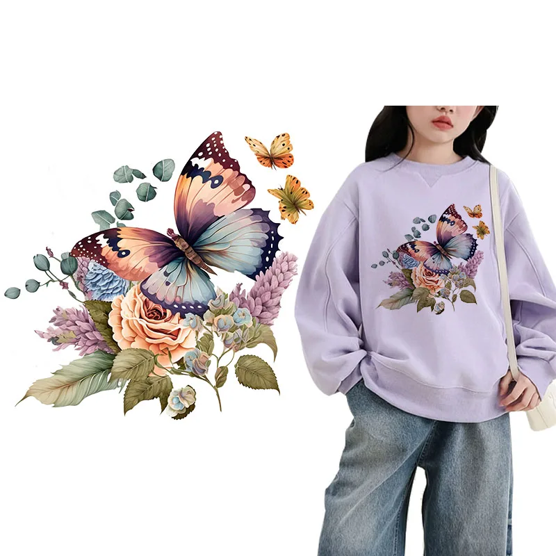 Retro Butterfly Flower Patches For Heat Transfer Clothes Christmas Day Thermal transfer stickers Decoration Printing