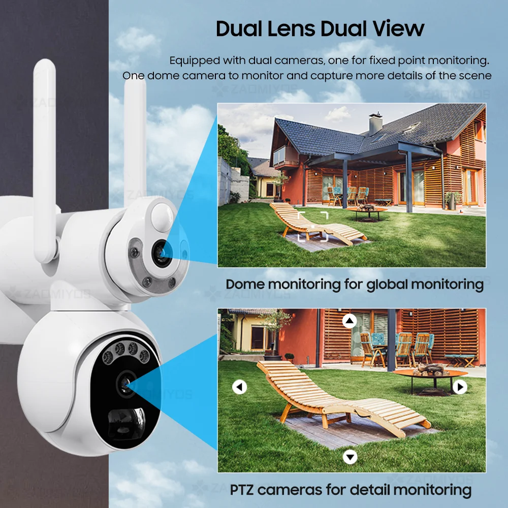 ZAOMIYOS 6MP 4G SIM Solar Camera 3K Dual Lens/View WIFI Wireless IP Camera PTZ Outdoor PIR Security Night Vision Surveillance