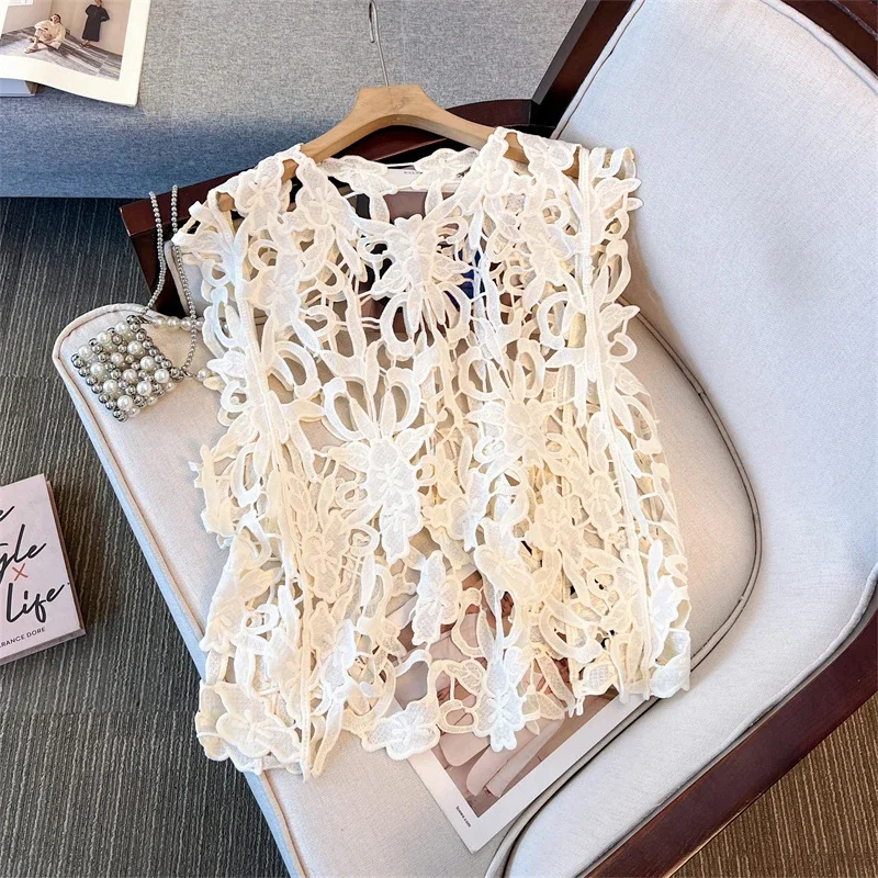 ملابس علوية صيفية واقية من الشمس بلون سادة للنساء برقبة دائرية وأكمام بتصميم مجوف ملابس نسائية موضة جديدة