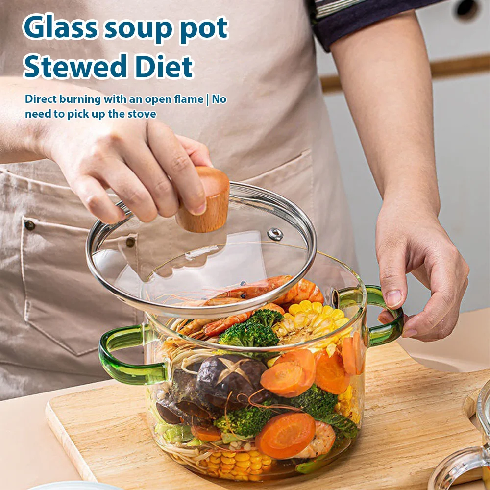 1.6L Transparent Glass Soup Pot Large Capacity Soup Pot High Borosilicate Glass Pot Gas Stove Special Pot Kitchen Tools