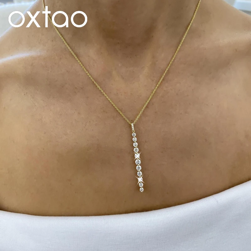 

Роскошное ожерелье-кулон OXTAO с муассанитом, цвет D, VVS1, позолота 14K, с кисточкой, элегантное, женское, для свадьбы