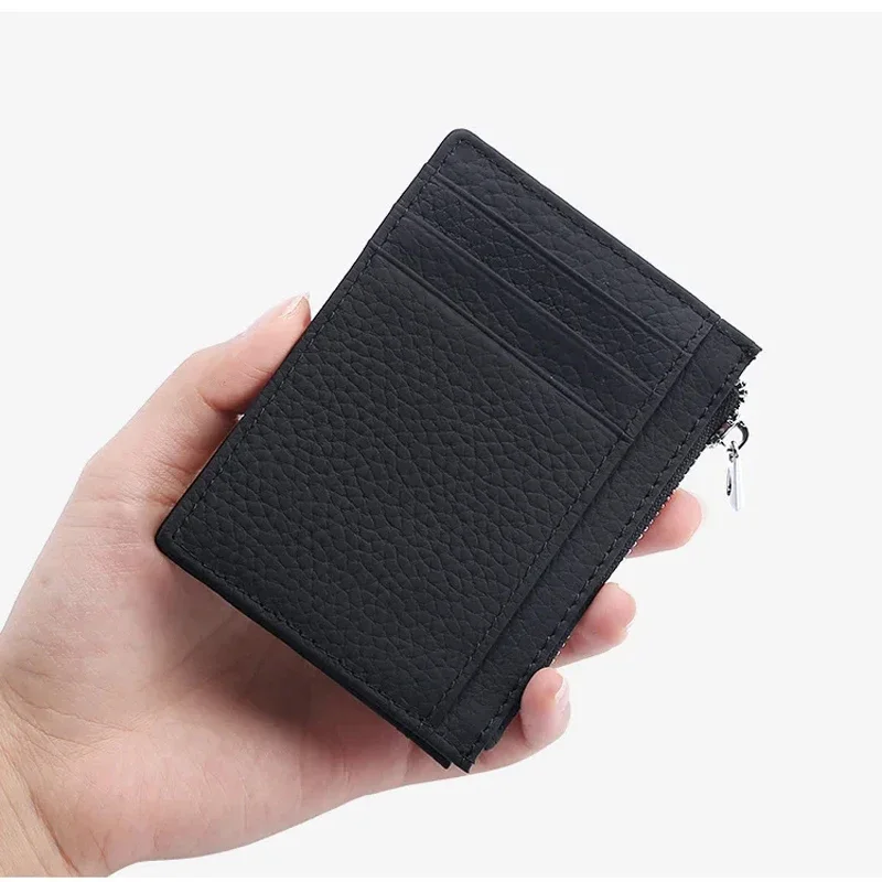 Cowhide หนังแท้ ID บัตรเครดิตผู้ถือเหรียญกระเป๋าสตางค์ซิปใบขับขี่รถบัสเงินกระเป๋ากระเป๋าสตางค์ขนาดเล็ก