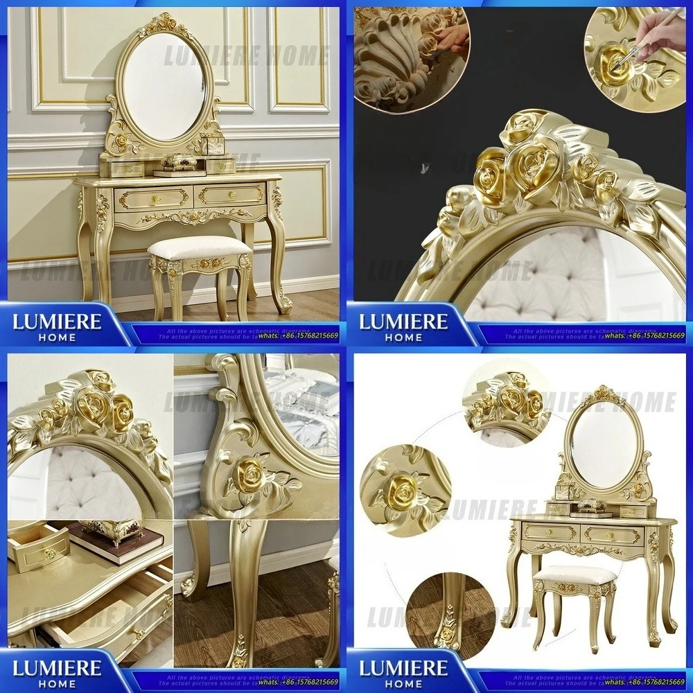 

Modern Minimalist Dresser with Stool Bedroom Vanity Table Solid Wood Makeup Desk European Style Luxury Small Dressing Table for