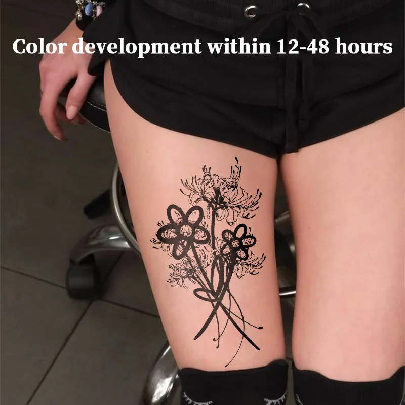 Temporary Tattoos Fake Tattoo Line Art Lycoris Radiata Bouquet Herbal Juice Sticker Cheap Goods New Toys Sexy Adult Girl Tool