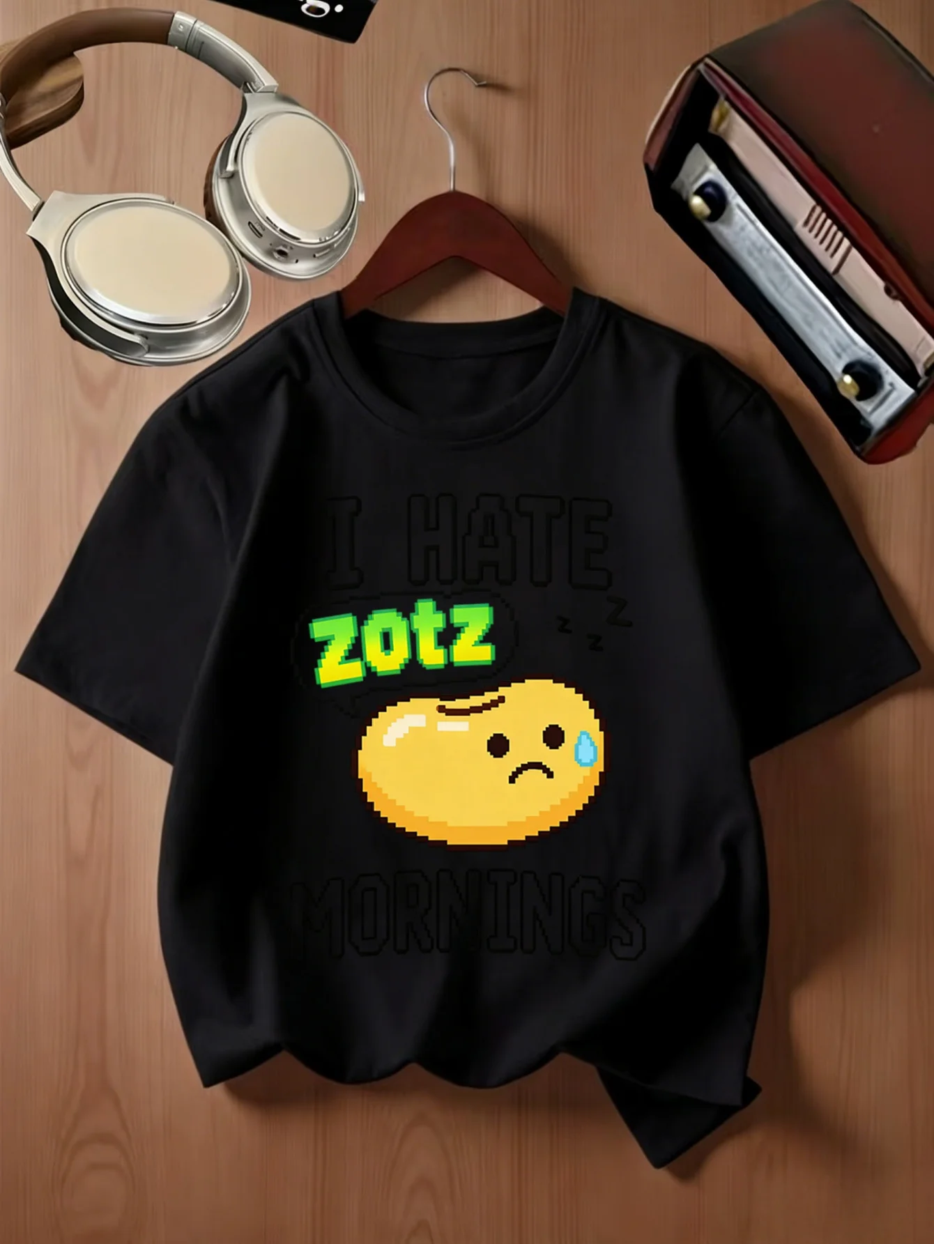 Sad Yellow Pixel Bean I Hate Mornings Graphic Kids T Shirt Boys Girls Family Matching Summer Crew Neck Short Sleeve Casual Tee