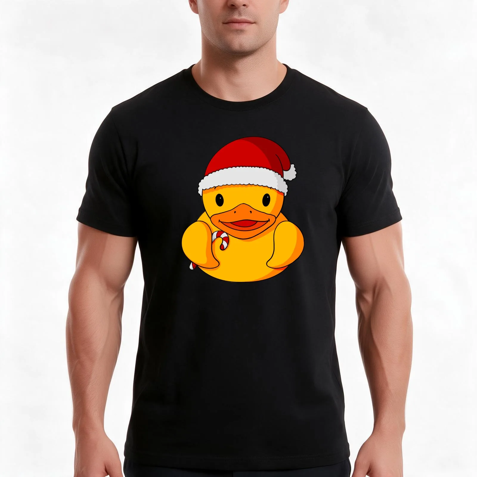 Candy Cane Rubber Duck T-Shirt, Summer Casual Cotton Tee, Oversized Streetwear Tops, Vintage Graphic Print, Unisex Men Women