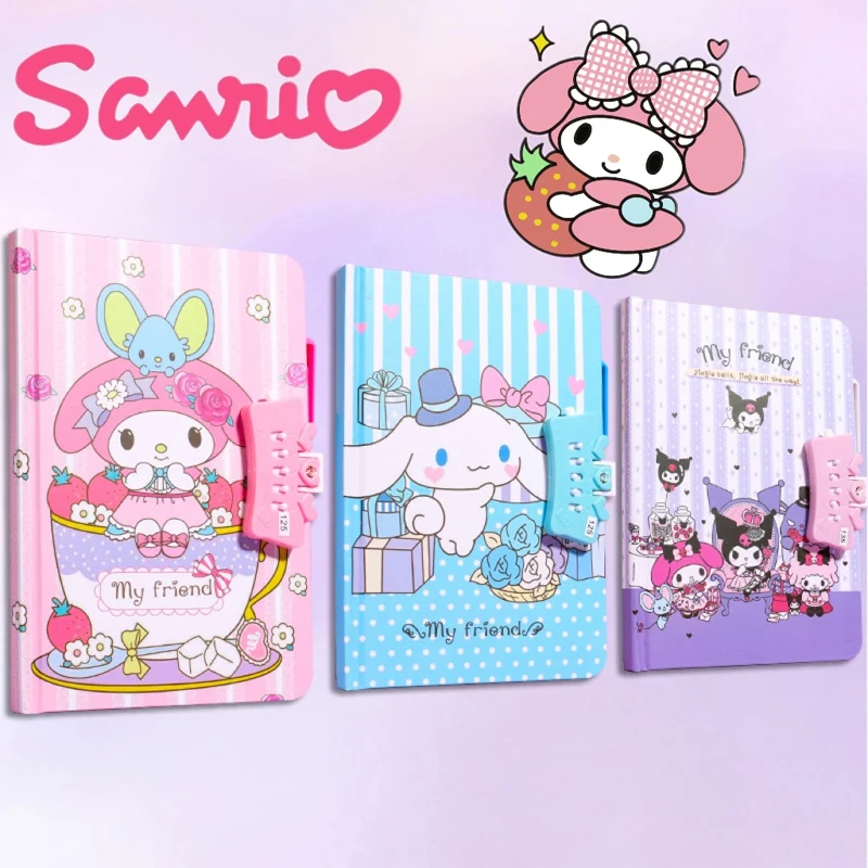 Kawaii Sanrio Kuromi Notebook Set with Password Lock Cartoon My Melody Writing Book Cute Journal for Students Birthday Gifts