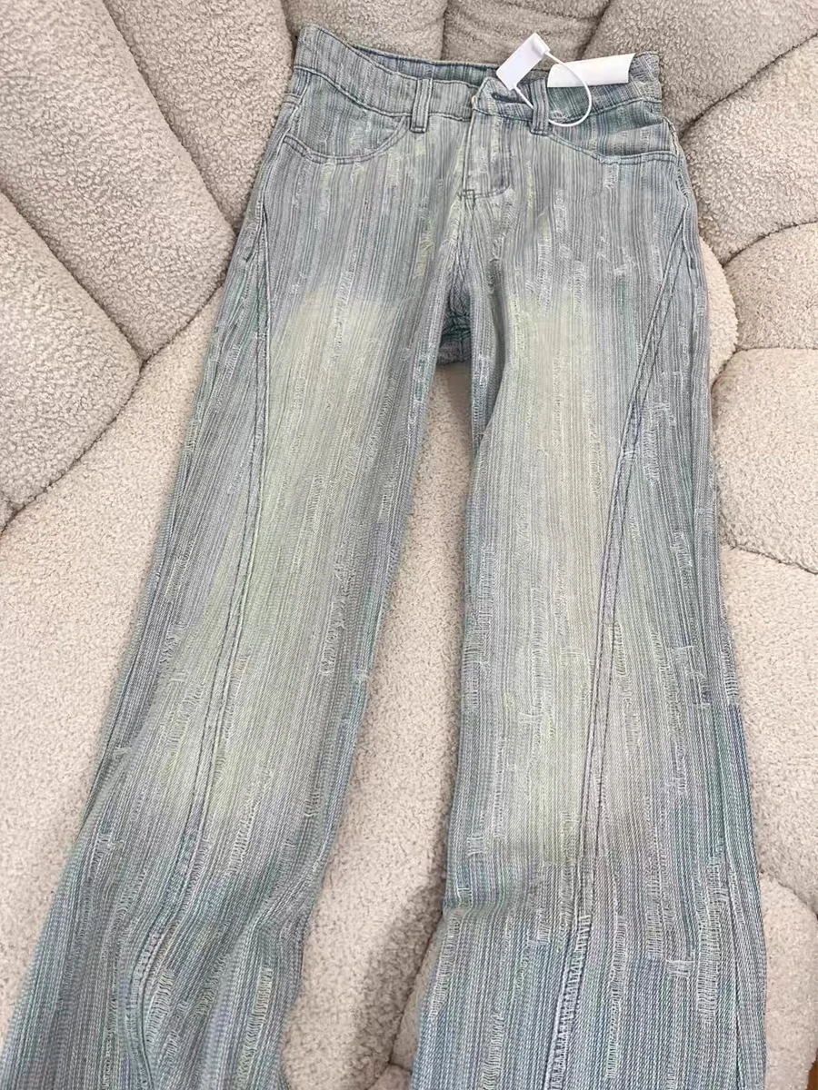 

Широкие джинсы Женская темная академическая одежда с заклепками Цепочка с заклепками и бусинами Кисточки с блестками и жемчугом Женская джинсовая мода Готический панк Эмо Гот