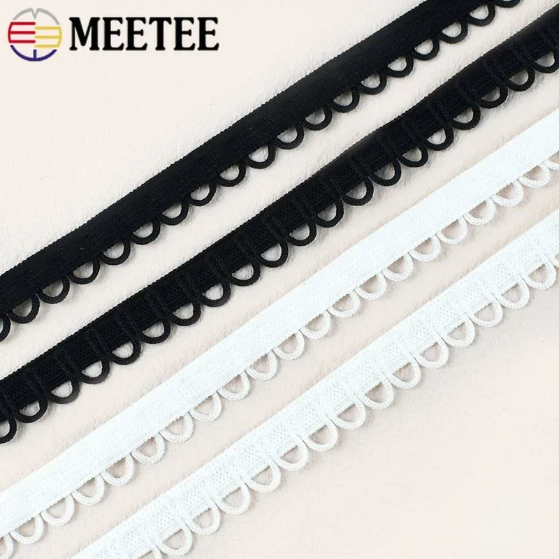 Meetee 5/10/20M Nylon Elastic Band Wedding Dress Lace Ribbon Trim U-shape Loop Button Hole Collar Buttons DIY Sewing Accessories