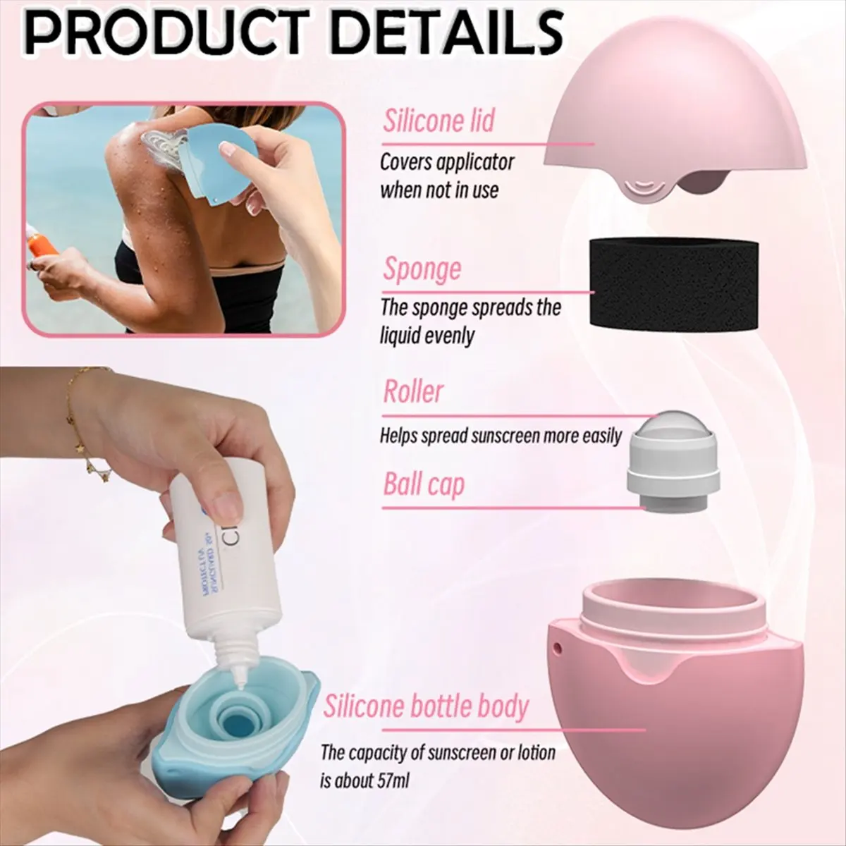 【~ NEW A03R】Suncream Applicator Roller Portable Refillable Sunscreen Lotion Sponge Applicator for Kids Adults Families Blue