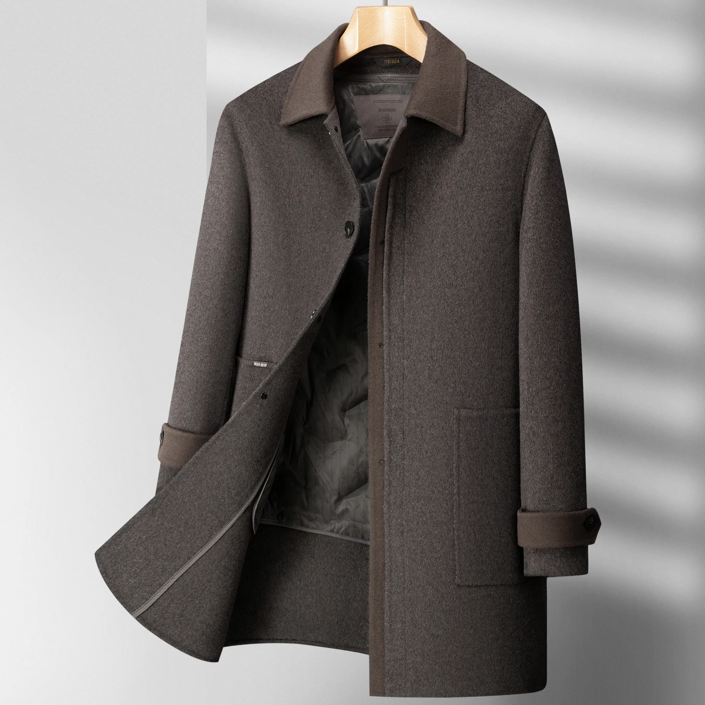 

Деловое повседневное мужское шерстяное пальто средней длины со съемной подкладкой из утиного пуха 2025, зимнее толстое пуховое пальто, теплая ветровка, куртка