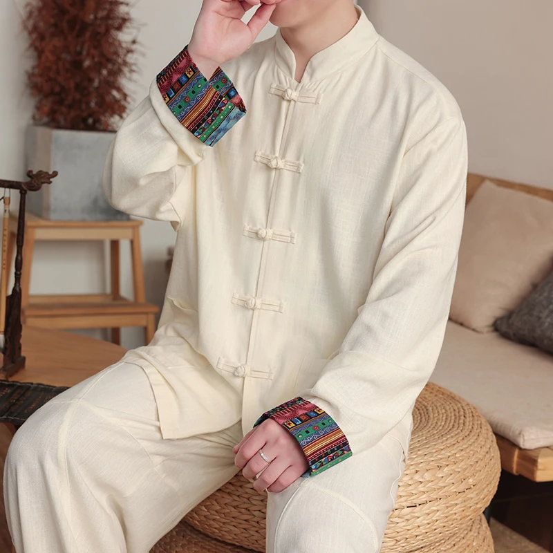 

Chinese Style Shirts Retro Traditional Cotton Linen Tang Suit Men Kung Fu Tai Chi Casual Blouses Clothing Comfortable Loose Fit
