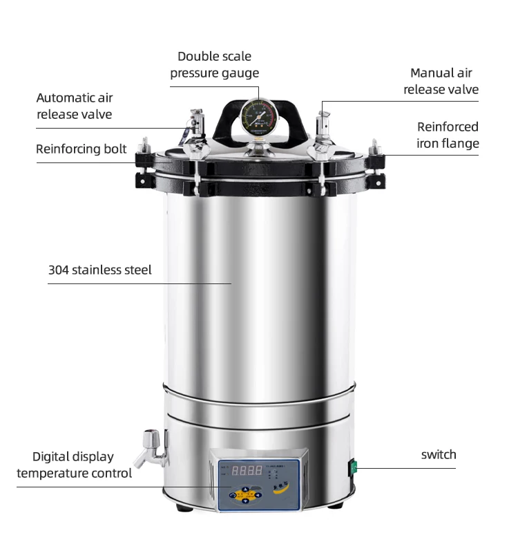 وعاء تعقيم 2KW معقم بخاري رقمي محمول بالضغط 18 24 30 لتر معقم الأوتوكلاف للفطر