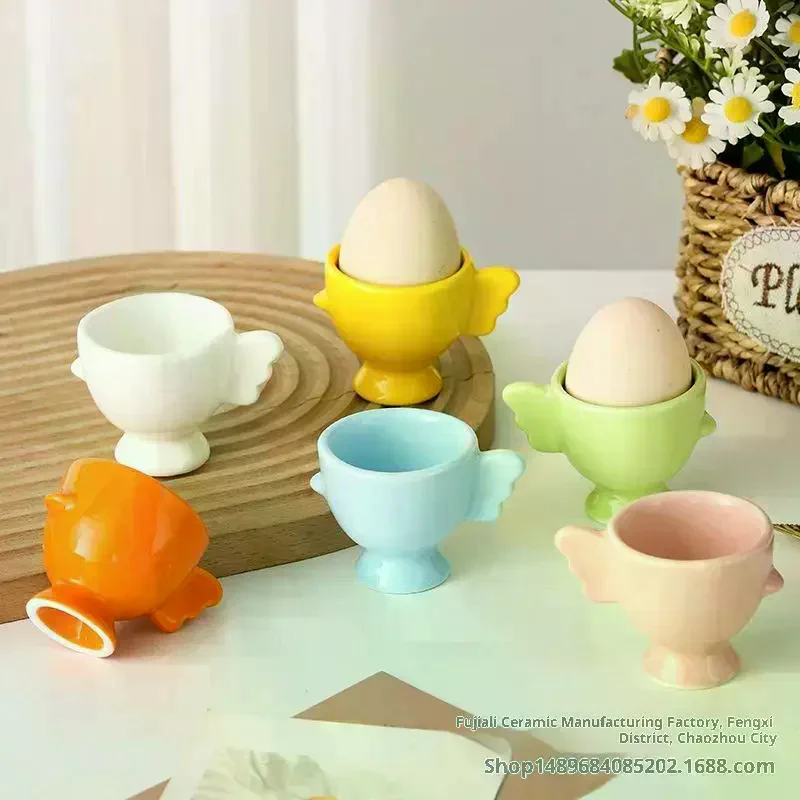 Egg Cup Heightened Base Solid Color Non-Slip Handle Good Grip Makeup Sponge Holder Mini Breakfast Ceramic Egg Holder Dining Room view 2