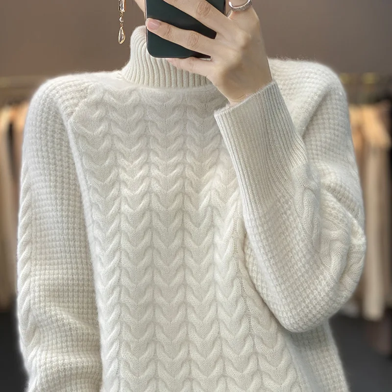 Женский свитер с высоким воротником, новинка 2025, осень-зима, пуловер с длинными рукавами, Femme, уличная одежда, повседневный кашемировый вязаный свитер, женский