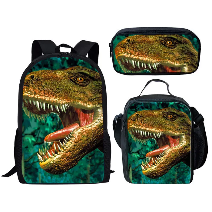 Classic Youthful Jurassic World Dinosaur 3D Print 3pcs/Set Student Travel bags Laptop Daypack Backpack Lunch Bag Pencil Case