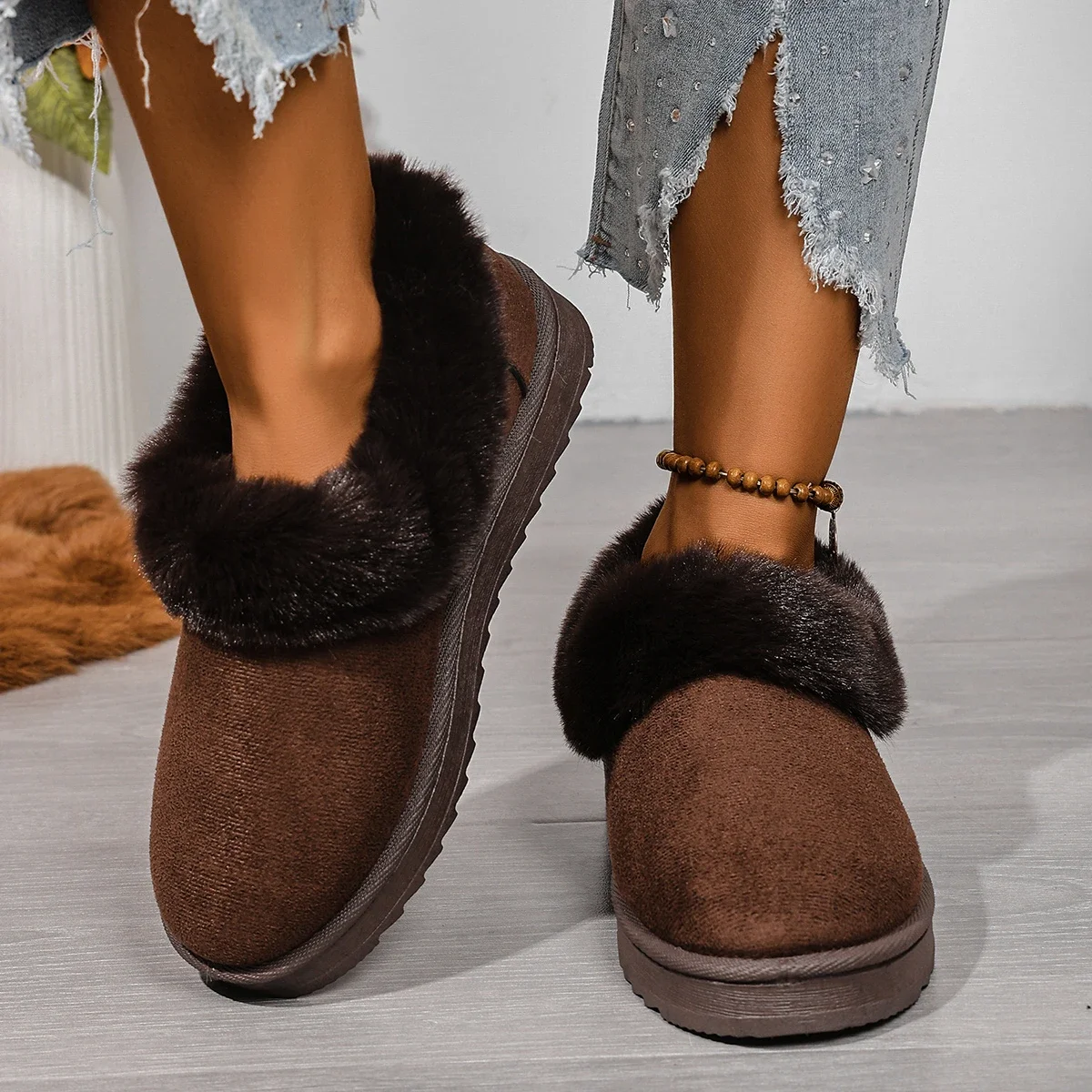 Fashionable New Suede Warm Thick Sole Large-size Snow Boots for Women Winter Round Head Sexy Comfortable Casual Walking Boots