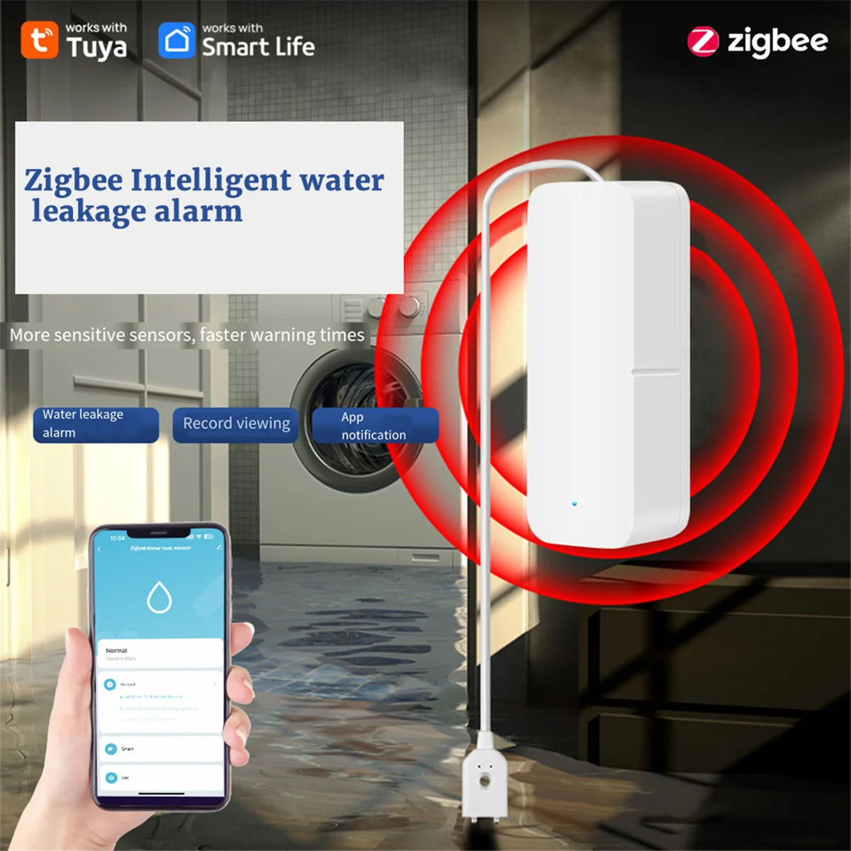 Tuya ZigBee Water Level Sensor Leakage Alarm Flood Leak Detector Smart Home Water Alert Overflow Alarm Security System