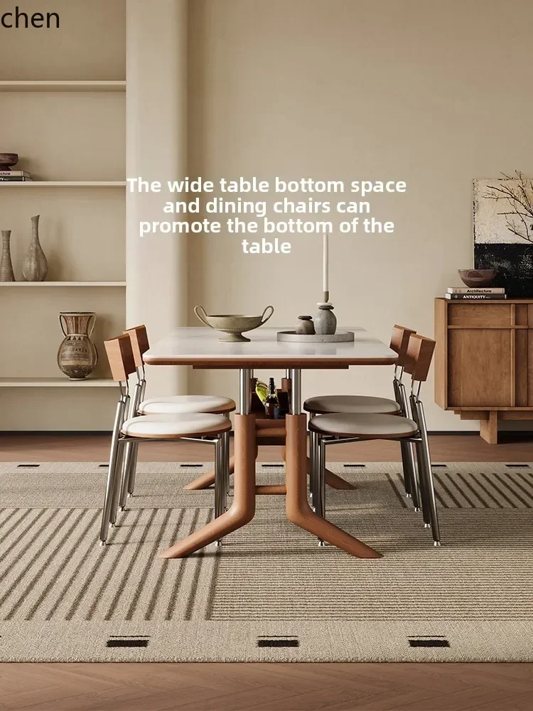 P6.29  rock slab solid wood dining table household small apartment rectangular table with rack