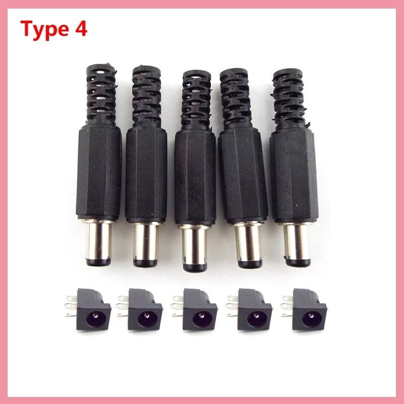 12V Plastic Male Plugs 5.5 x 2.1 mm DC Power Socket Female Jack Screw Nut Panel Mount Connector Adapter CCTV LED Strip B6