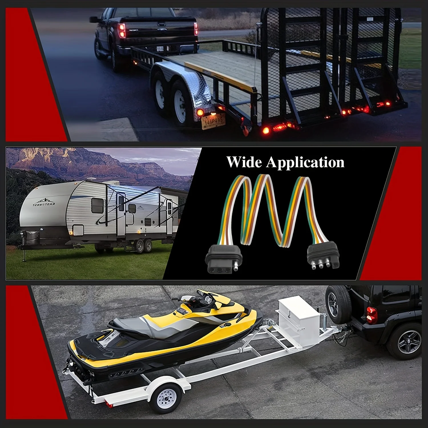 4-Pin USA Style Hitch Light Trailer Wiring Harness Extender - Heavy-Duty PVC Material, 36V Operating Voltage, Rear Mount, Room