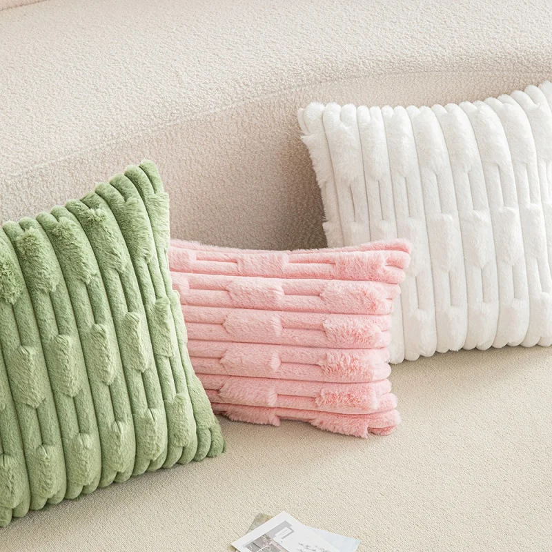 Modern minimalist plush pillowcase home sofa bed cushion cover solid color decorative back pillow