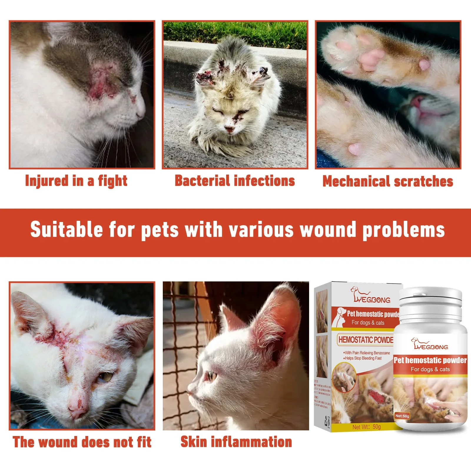 Puppy Styptic Powder Wound Healing Bleeding Stop Powder Kitten Skin Broken Puppy Injury Pets Aids Supplies Medical Healthy Care