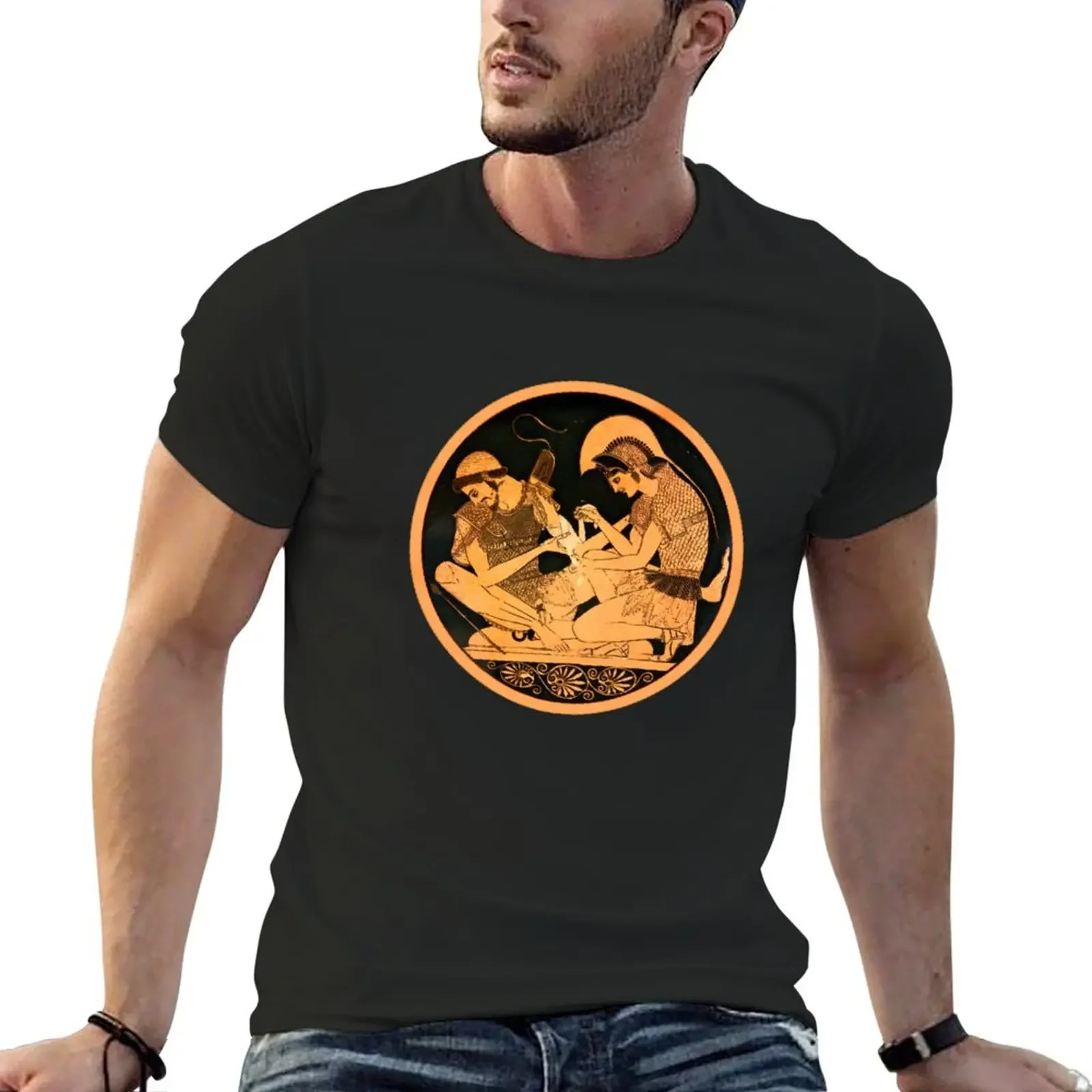 Achilles and Patroclus - Greek pottery T-Shirt vintage t shirts anime stuff men clothing