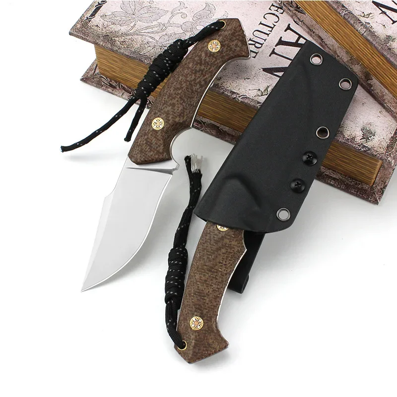 

D2 Steel Outdoor Camping Fixed Knife Tactical Survival Self Defense Hand Tools Linen handle Hunting Knives With Scabbard