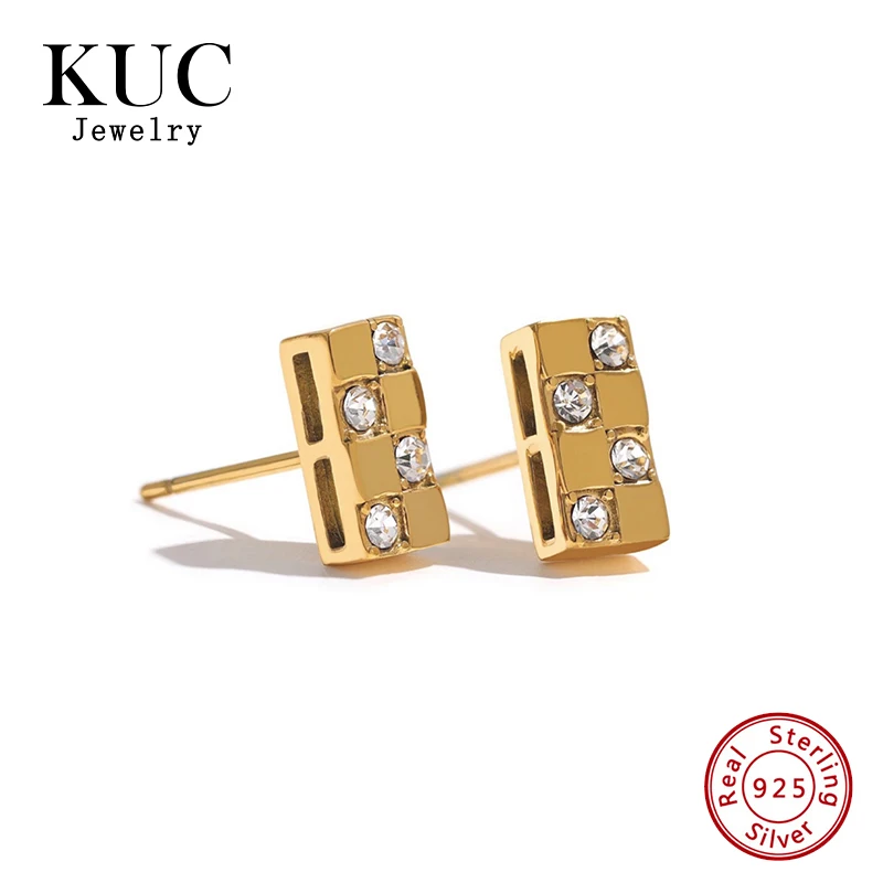 

Trendy Fine Jewelry Zircon Minimalist Square Stud Earring 925 Sterling Silver Hoop Earrings Necklaces Jewelry Set