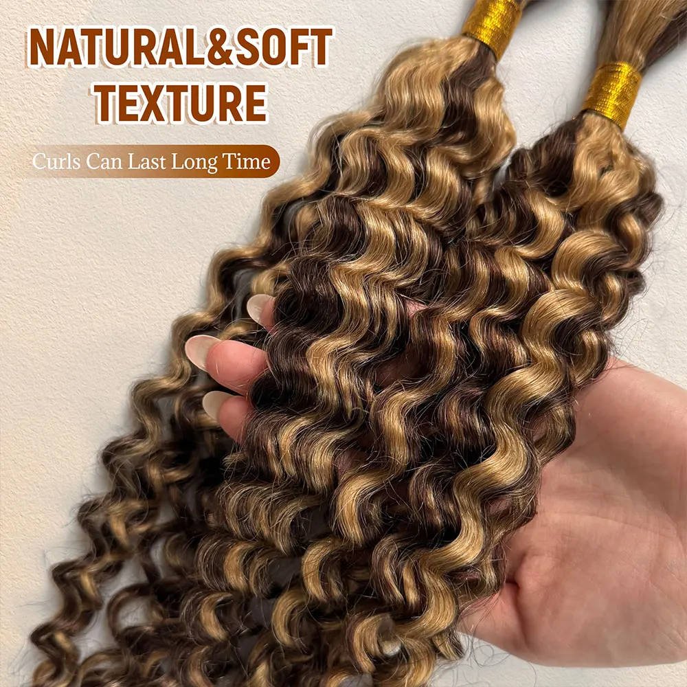 Human Braiding Hair Brazilian Human Hair Bundles For Braiding Highlight Ombre Color Deep Wave Bulk Human Hair Bundles No Weft