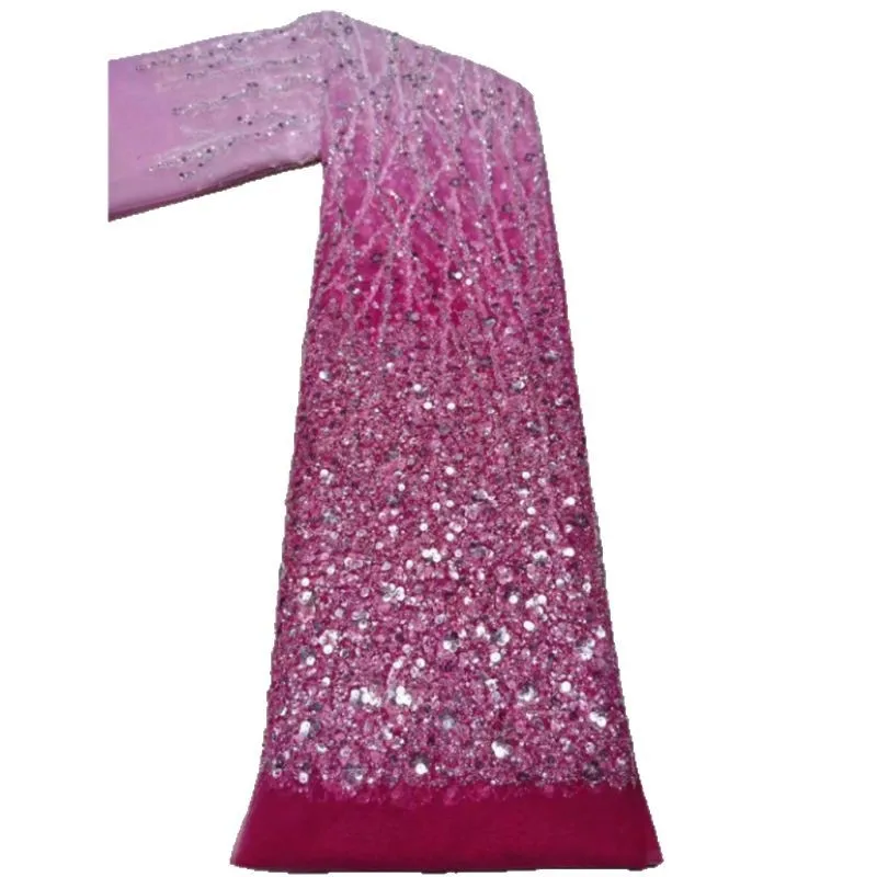African Gradient Color Embroidered Tube Sequin Beaded Lace Fabrics Nigerian French Tulle Lace Party Dress Material