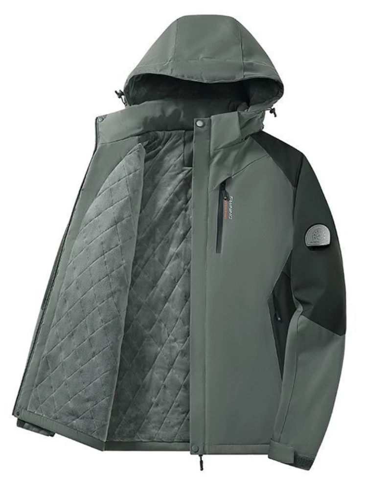 الشتاء في الهواء الطلق الصوف مبطن السترات الرجال مبطن الماس خياطة معطف القطن يندبروف مقاومة للماء مقنعين سميكة السترات